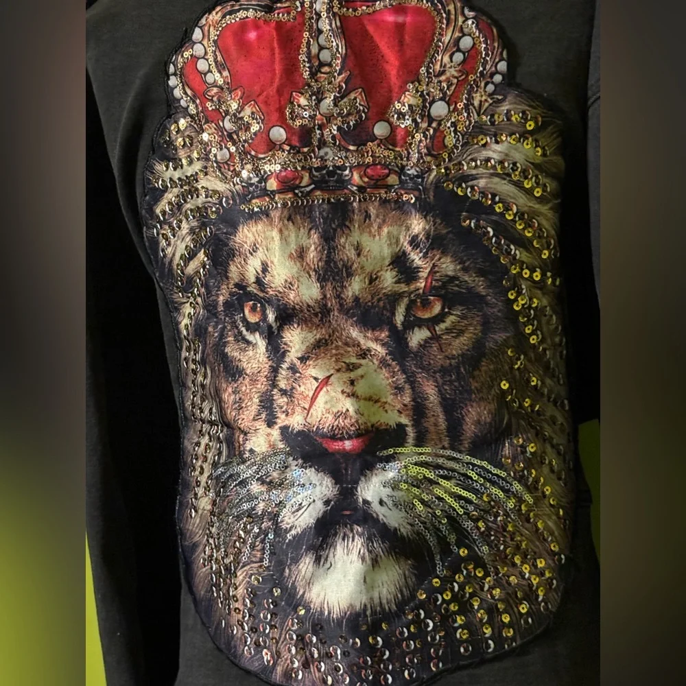 Black Moto Jacket w/ Sequined Lion - Picture 3 of 4